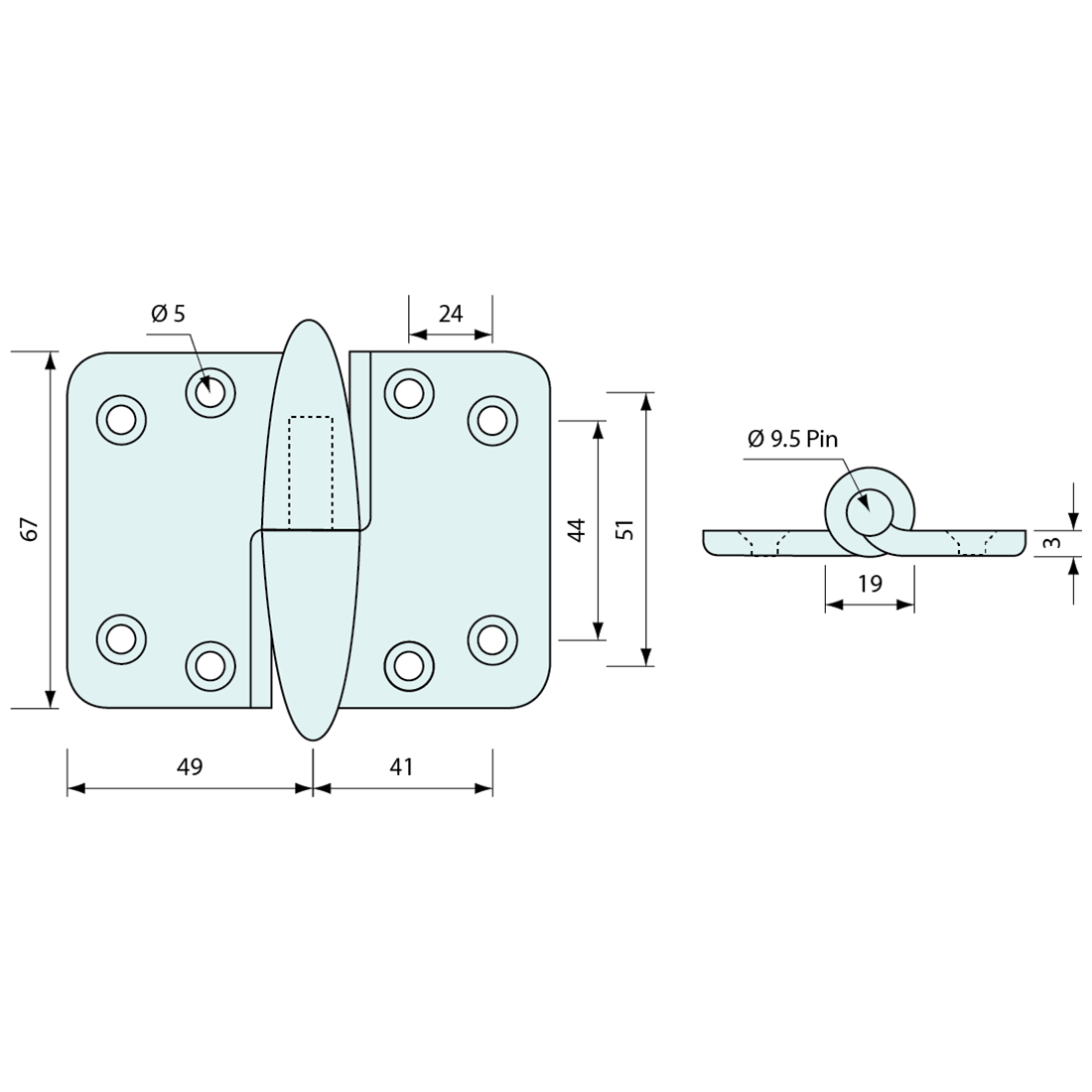 Lift Off Hinge 4 hole Right Handed Chrome 76mm